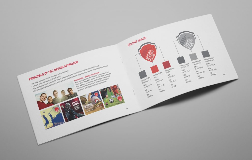 Sports & Social Club corporate style guide spread 2