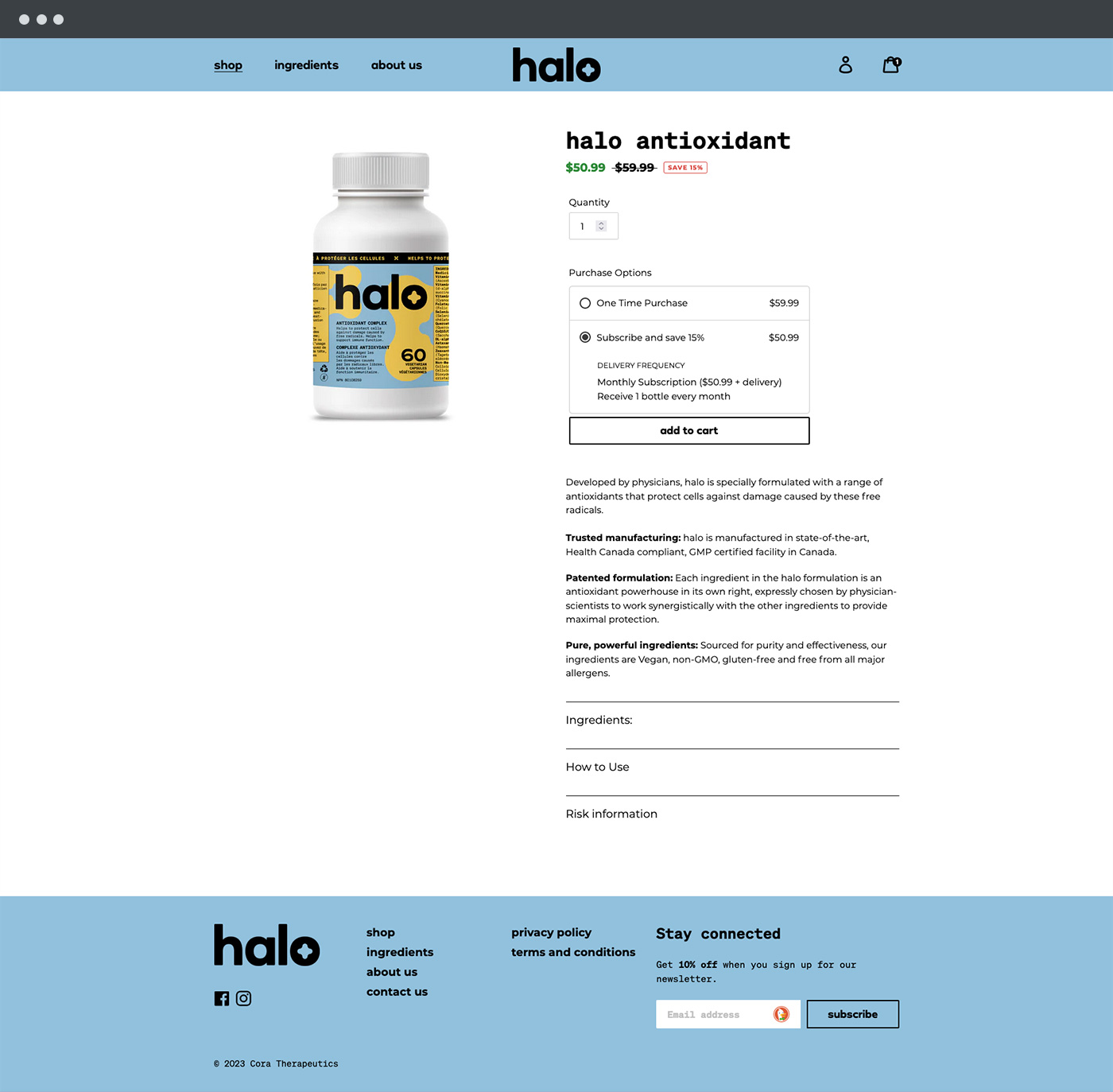 halo Shopify product page design