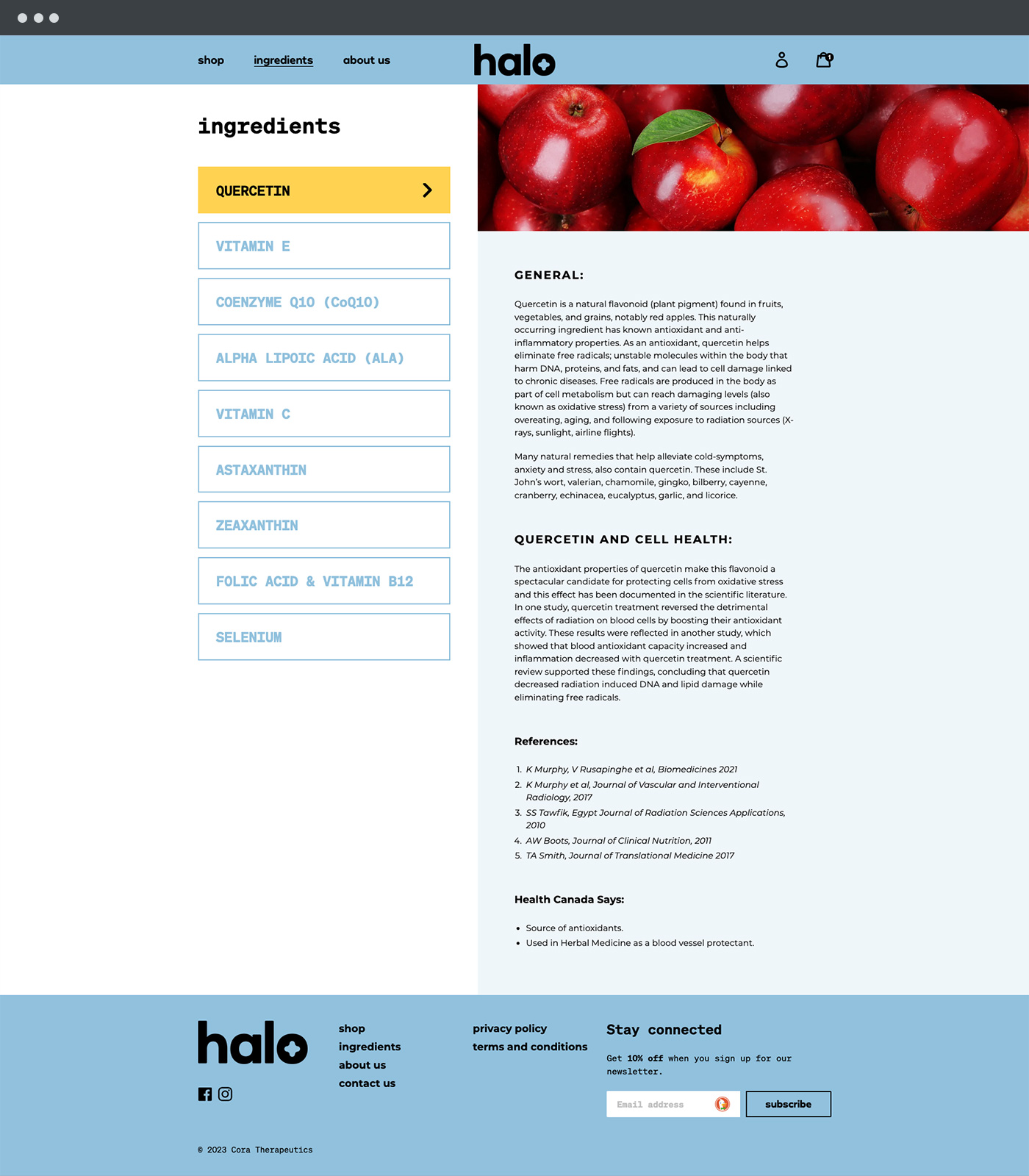 halo Shopify ingredients page design